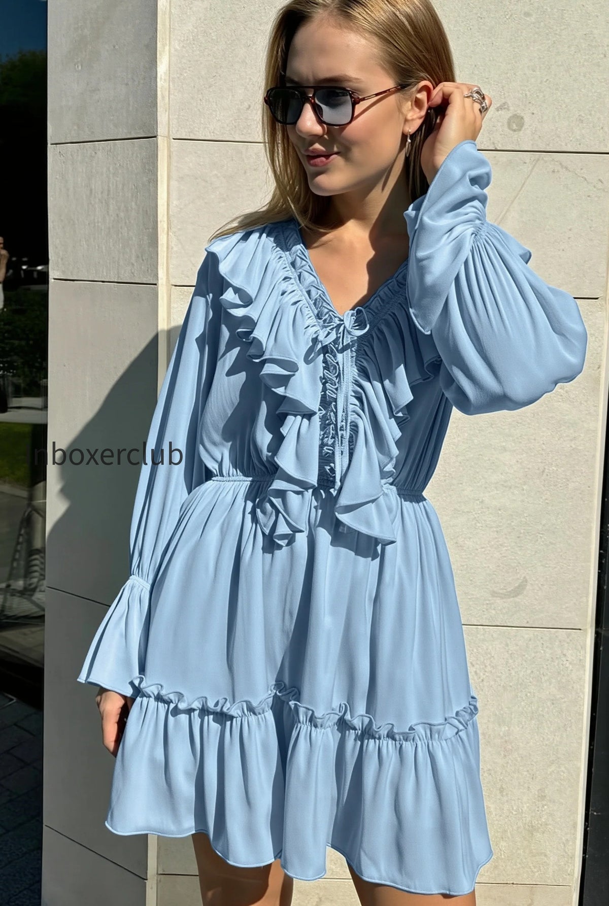 white-v-ruched-flare-ruffle-mini-dress