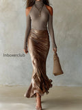 retro-high-neck-cut-out-shoulder-top-acetate-satin-fishtail-skirt-set
