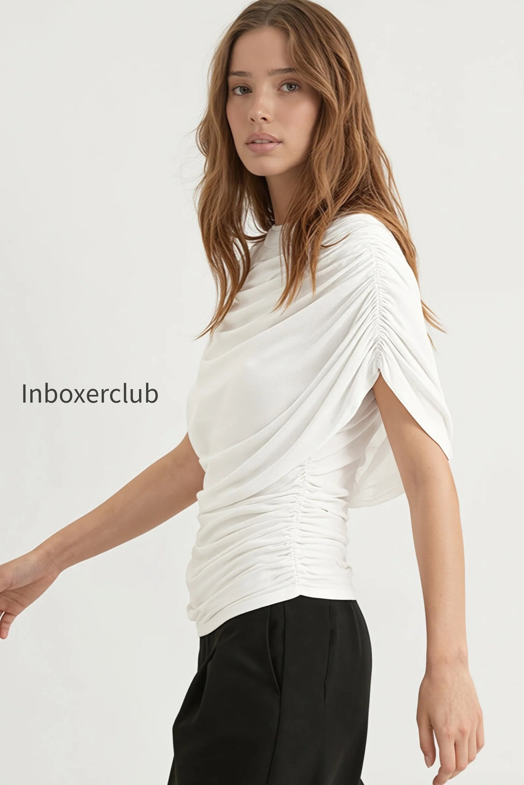 solid-sheer-ruffle-scarf-neck-blouse