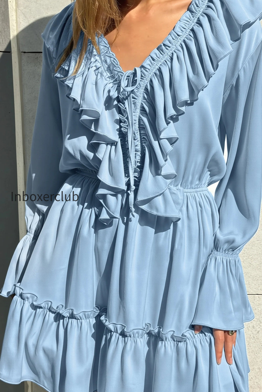 white-v-ruched-flare-ruffle-mini-dress