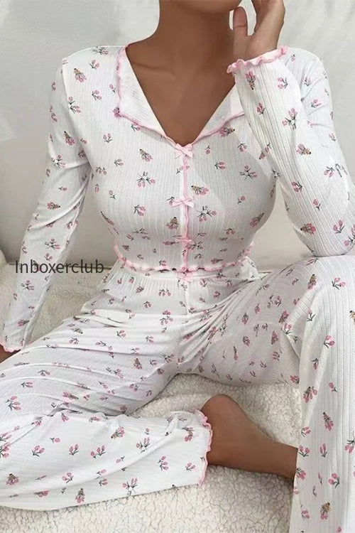 bow-collar-cuffed-print-pajama-set